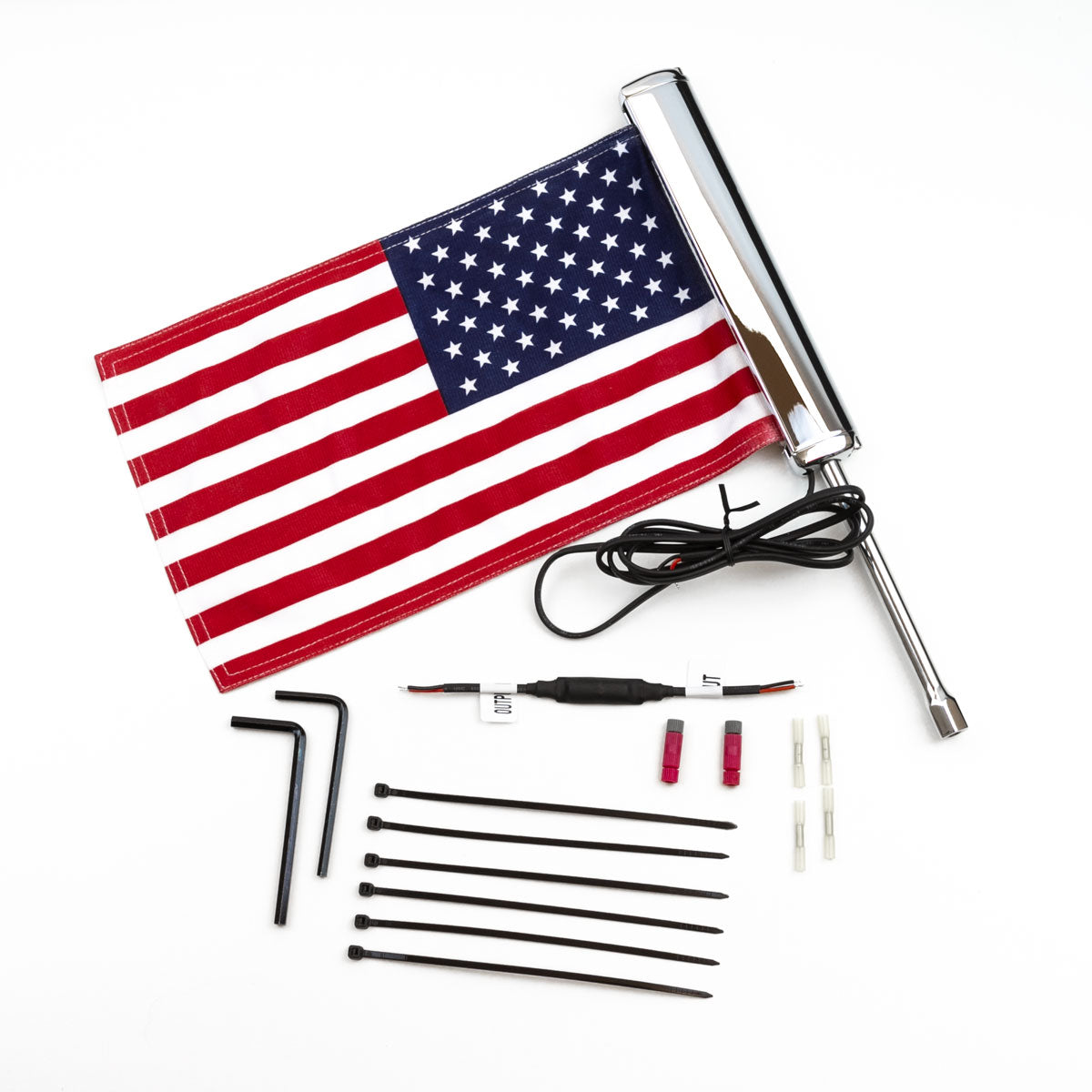 Chrome LED Lighted Flag Pole with American Flag